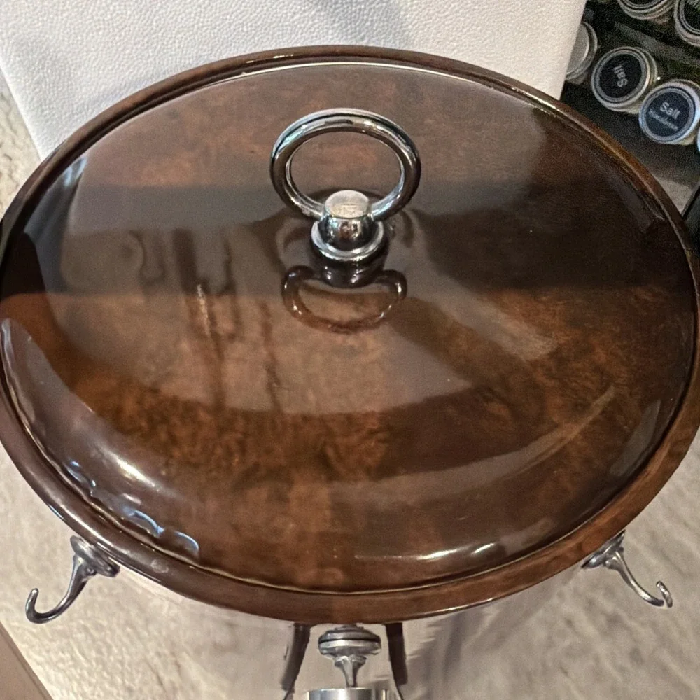 VTG Georges Briard Brown Faux Padded Tortoise Shell Ice‎ Bucket With Tongs